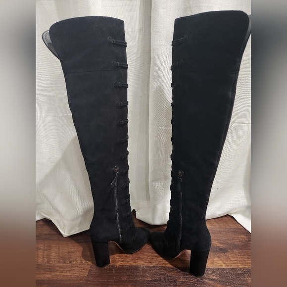 RARE Aquazzura Rasputine Military Block Heel Black Suede Over the Knee Boots - Picture 7 of 10